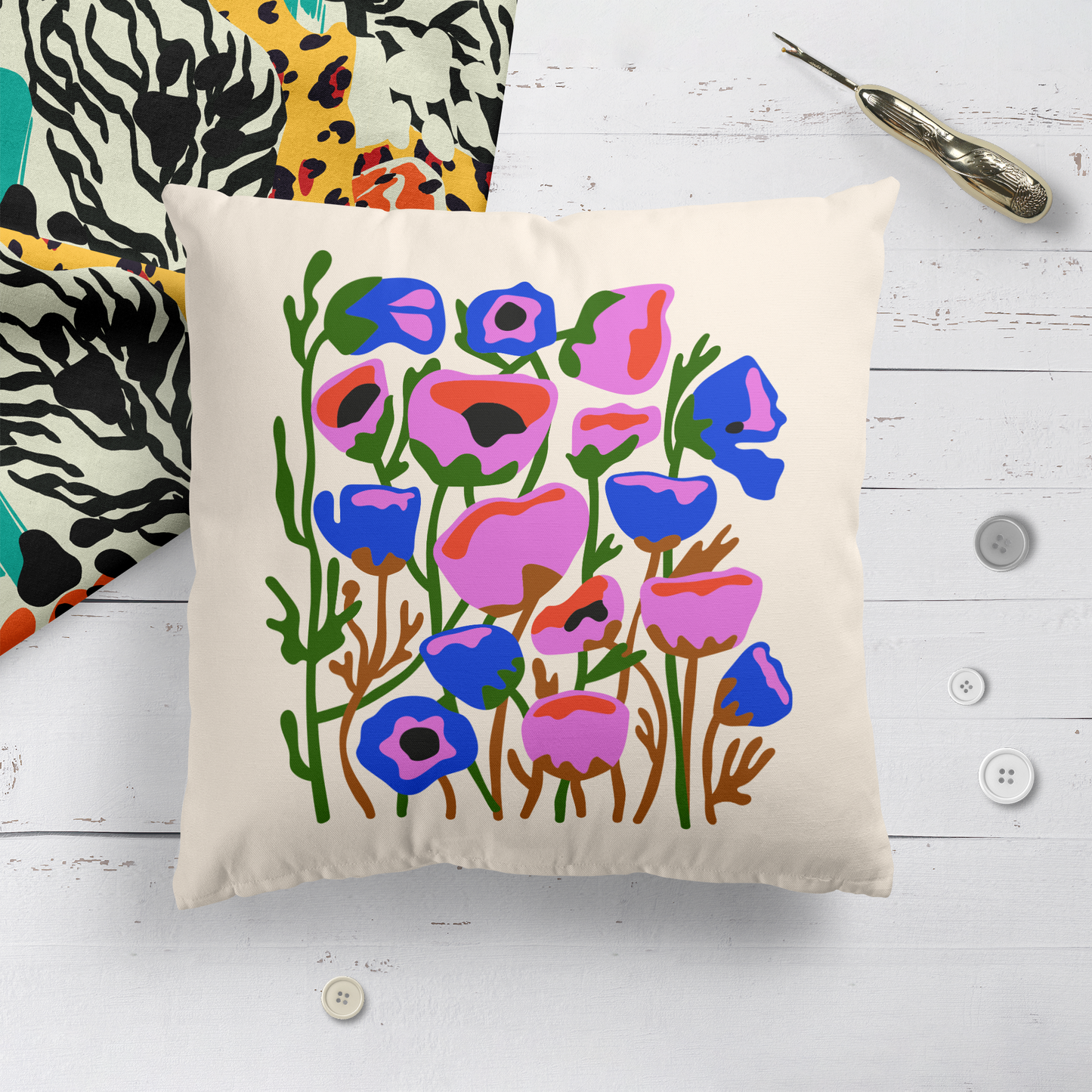 Pop Art Flowers Throw Pillow