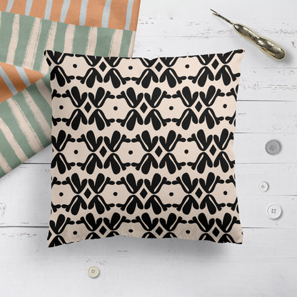 Black and Beige Retro Pattern Throw Pillow