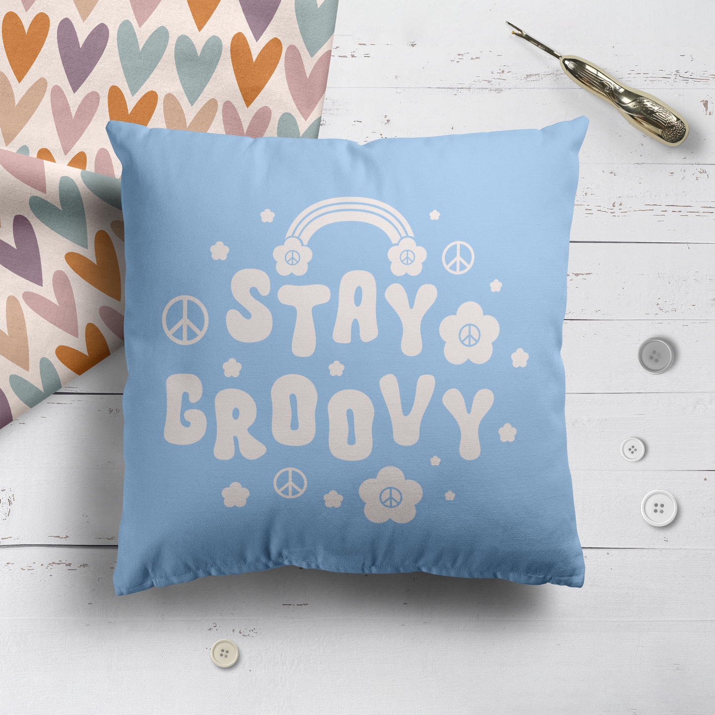 Baby Blue Stay Groovy Throw Pillow