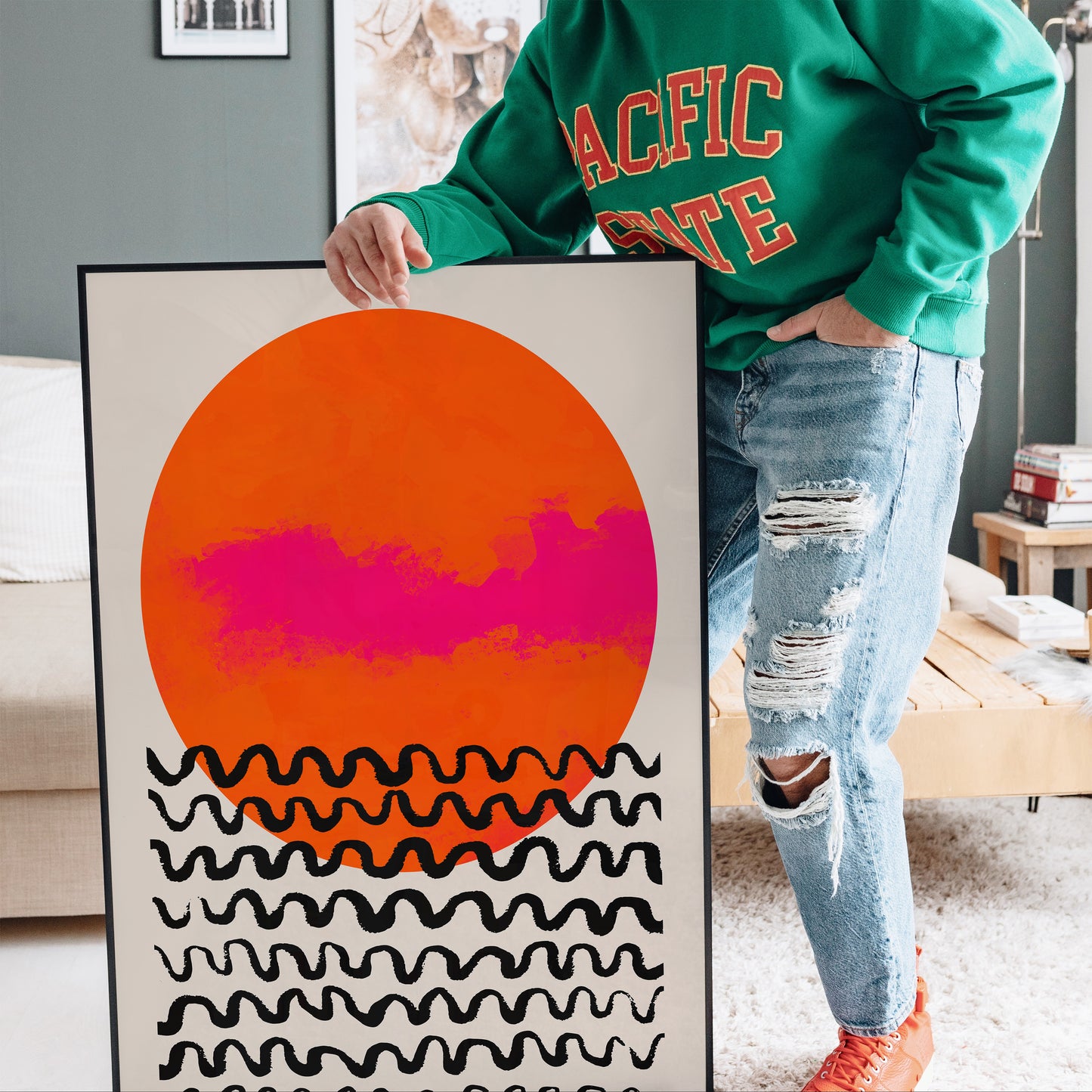 Mid Century Modern Pink Sun Poster