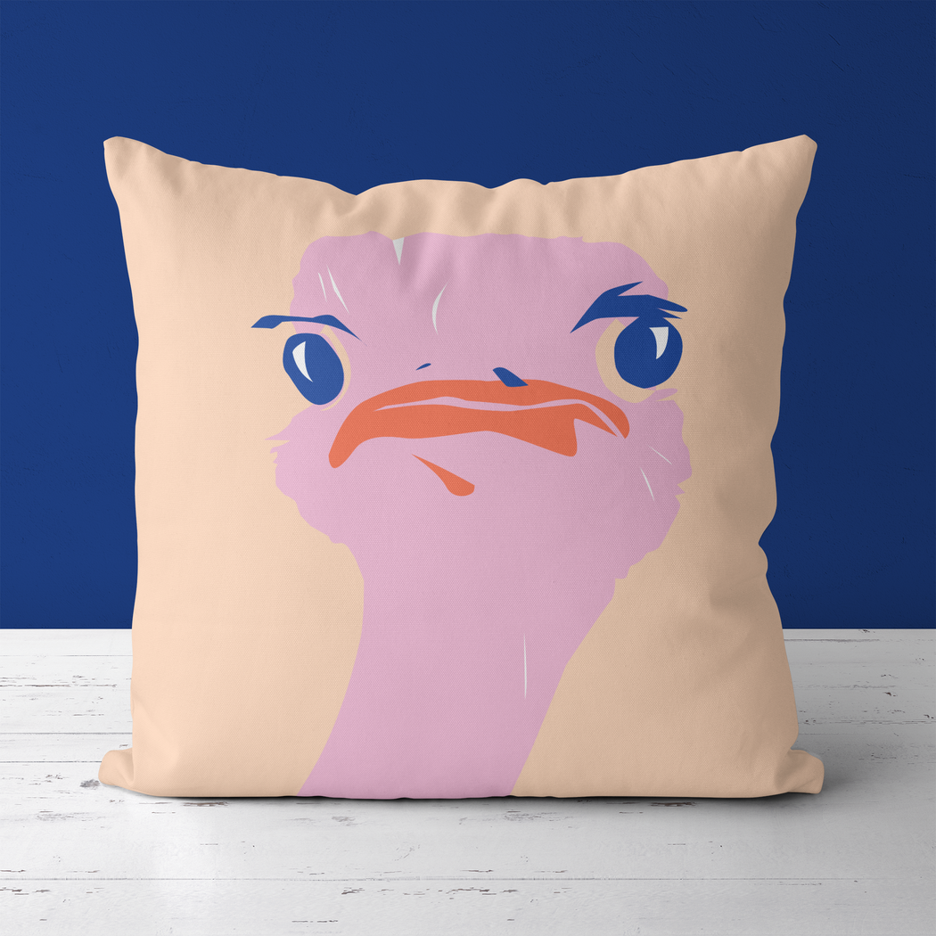 Funny Ostrich, Wildlife Throw Pillow