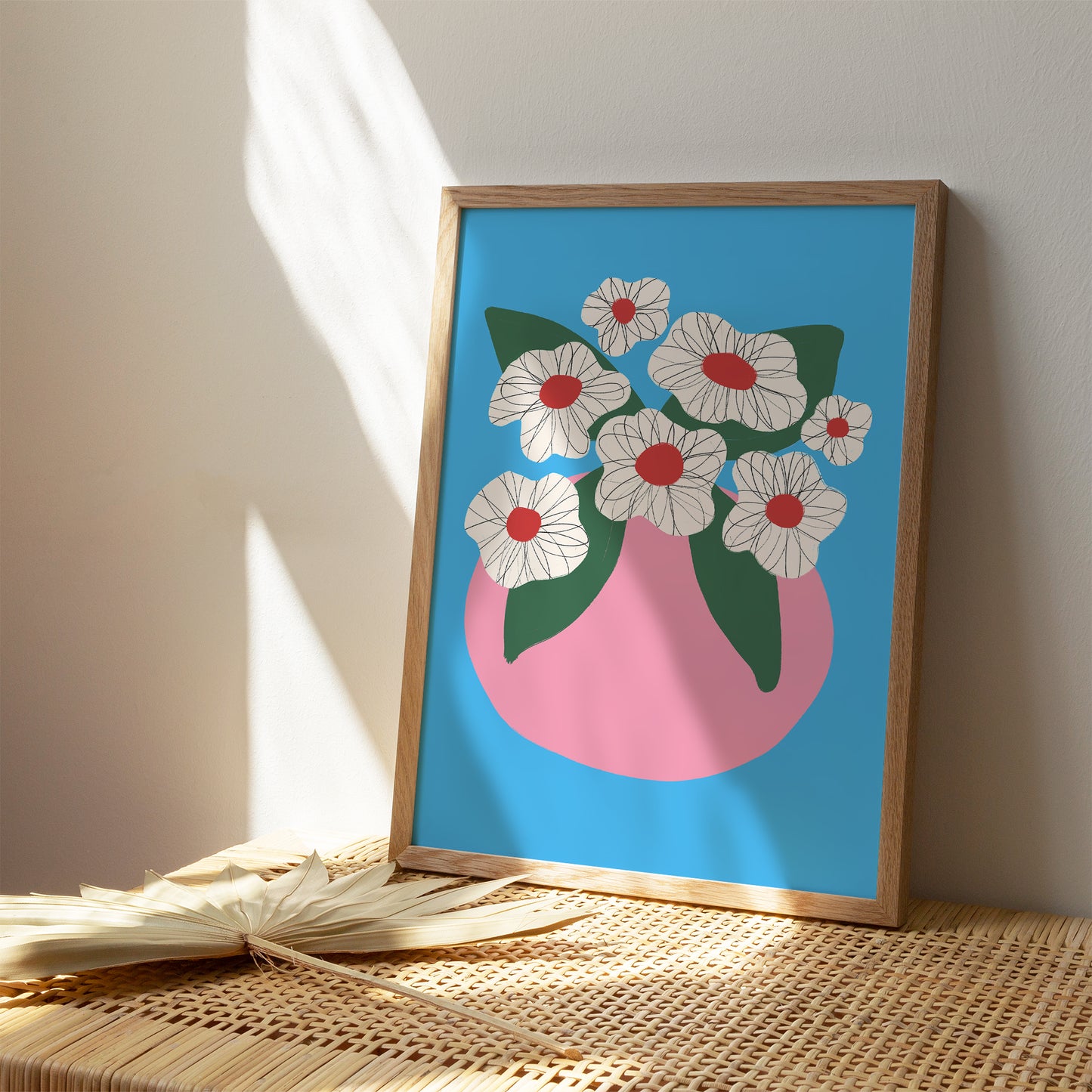 Flowers in Pot Blue Illustration Poster