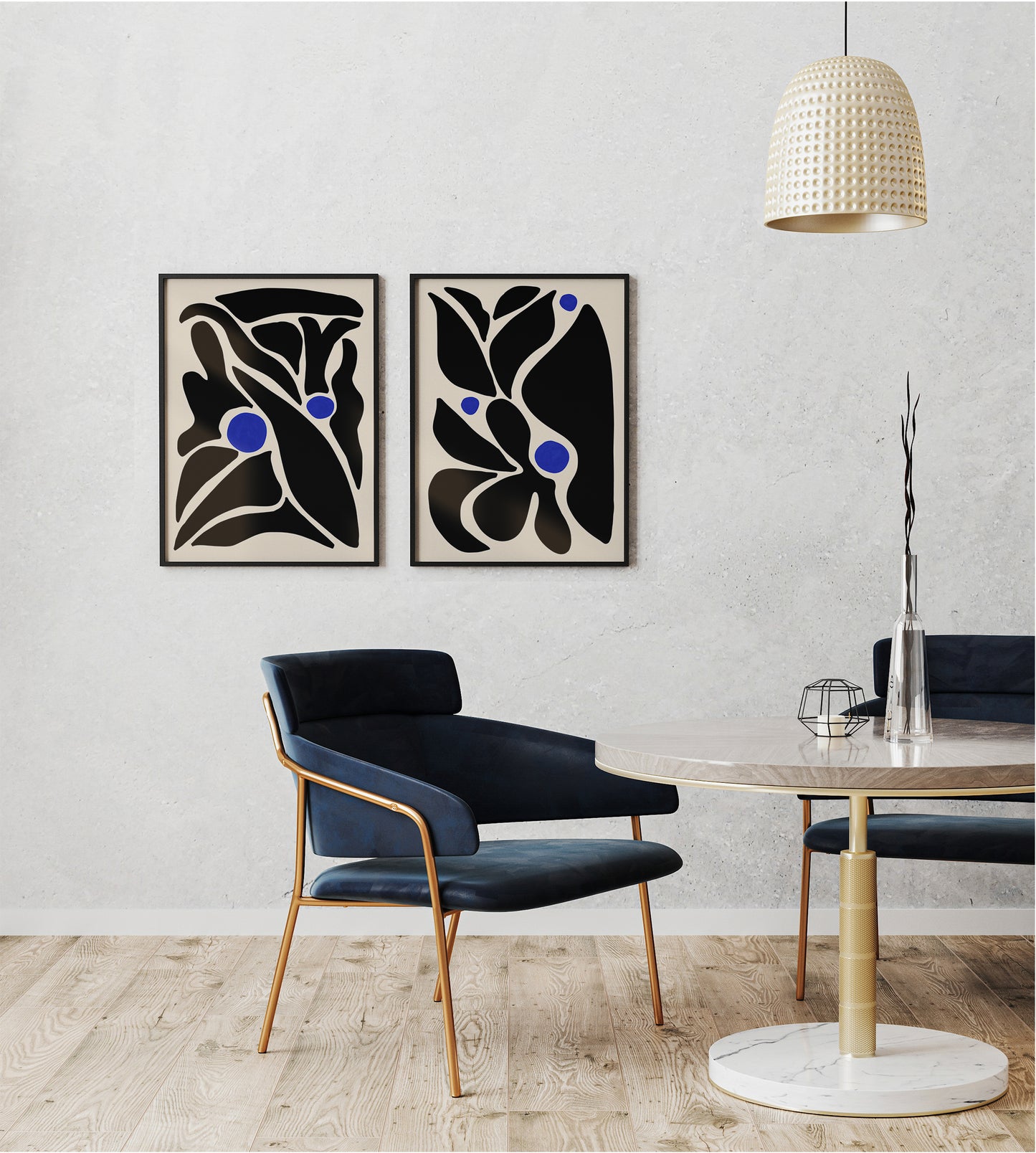 Set of 2 Aesthetic Modern Black Floral Posters
