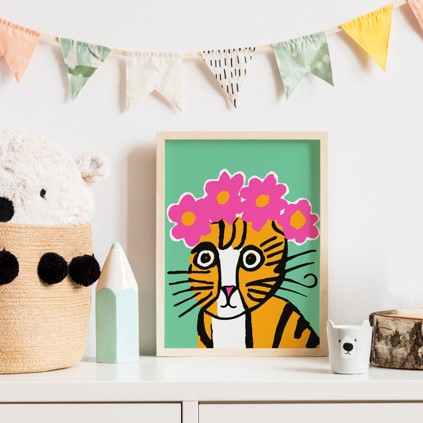 Frida Cat with Flowers Poster