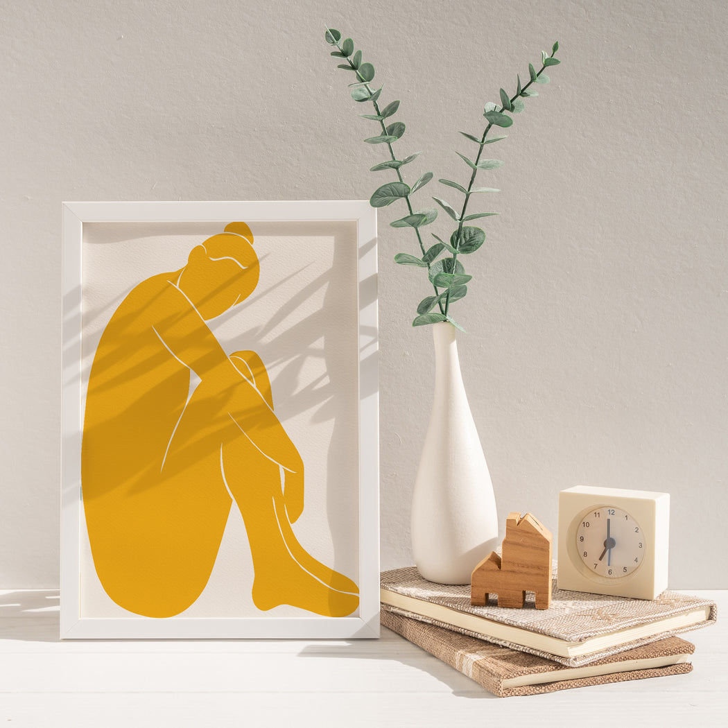 Yellow Sitting Woman Print