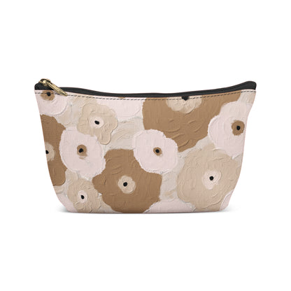 Beige Painted Flowers Makeup Bag