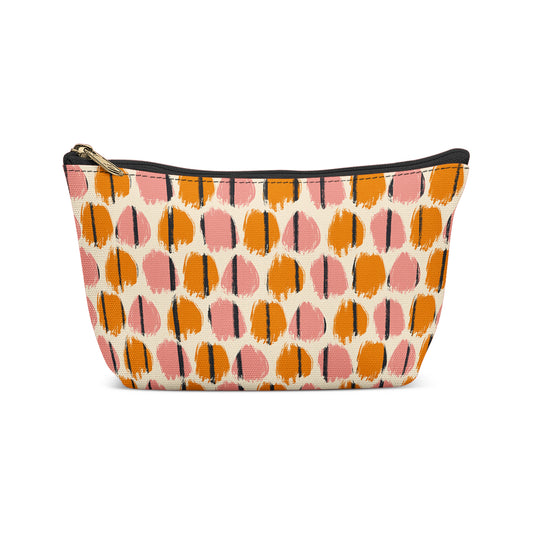 Boho Abstract Pattern Pink Orange Makeup Bag