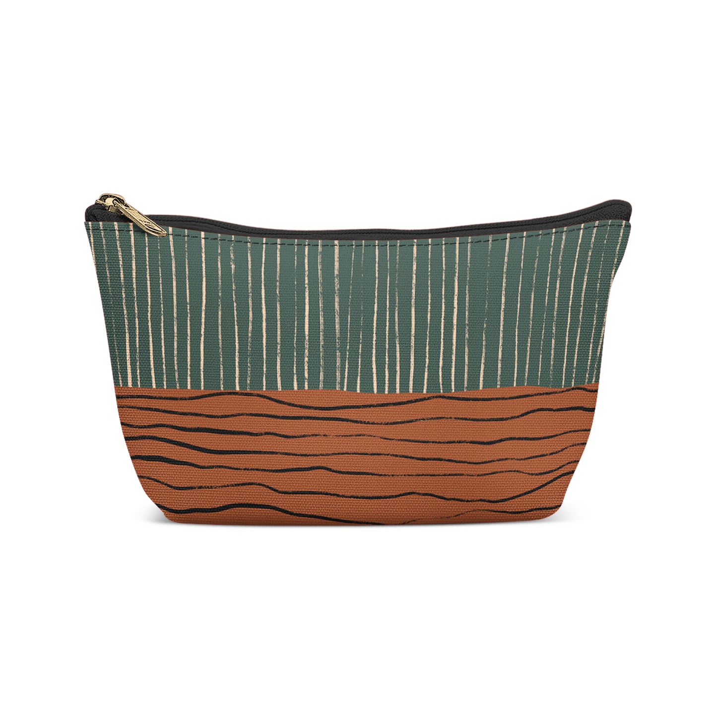 Burnt Orange Green Striped Makeup Bag