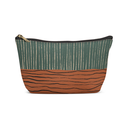 Burnt Orange Green Striped Makeup Bag