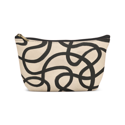 Black&Beige Modern Line Swirl Makeup Bag