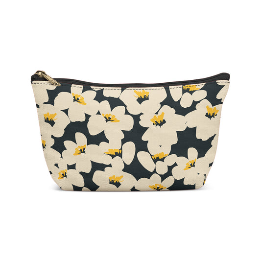 Black Retro Flowers Art Makeup Bag