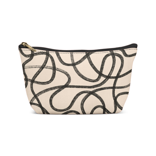 Beige Makeup Bag with Black Line Art