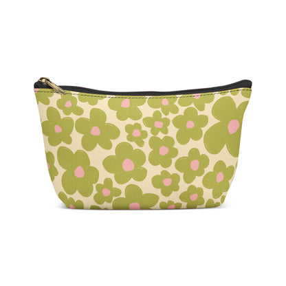 Green Retro Flowers Pattern Makeup Bag