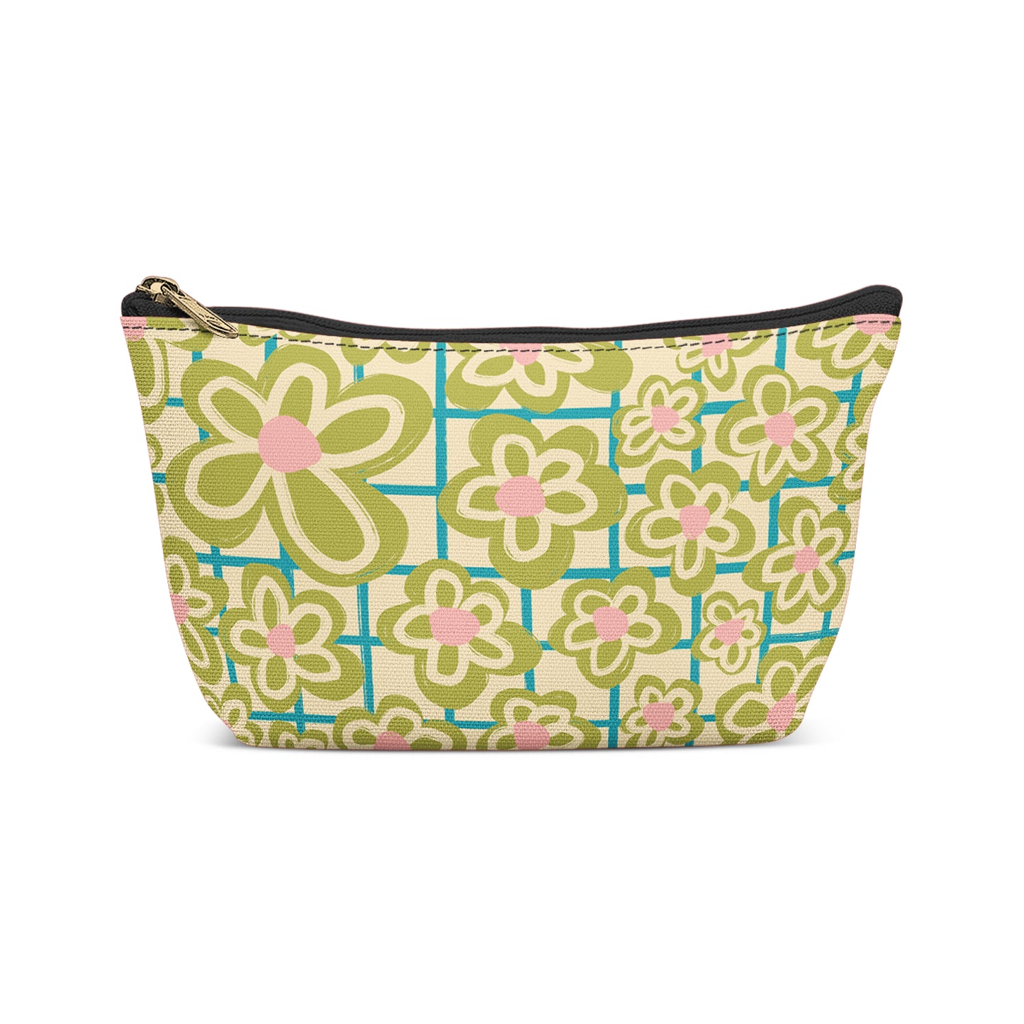 Retro Green 70s Pattern Makeup Bag