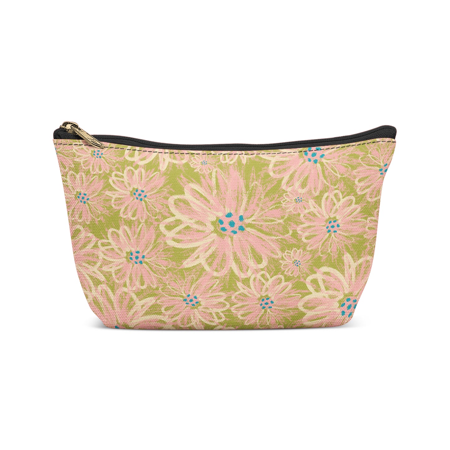 Green Floral Painted Travel Makeup Bag