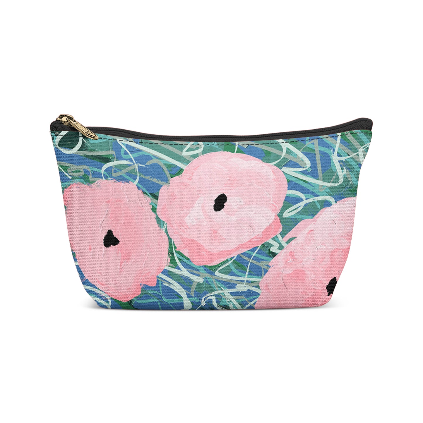 Pink Flowers Painted Art Makeup Bag