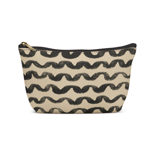 Black Abstract Lines Makeup Bag