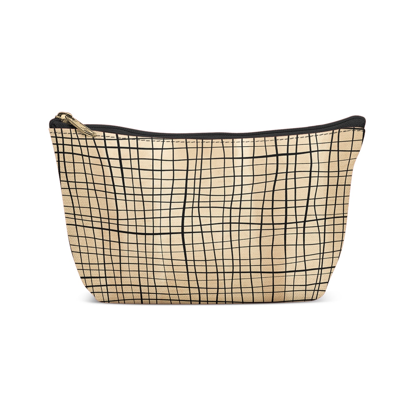 Beige Swirl Checkered Makeup Bag