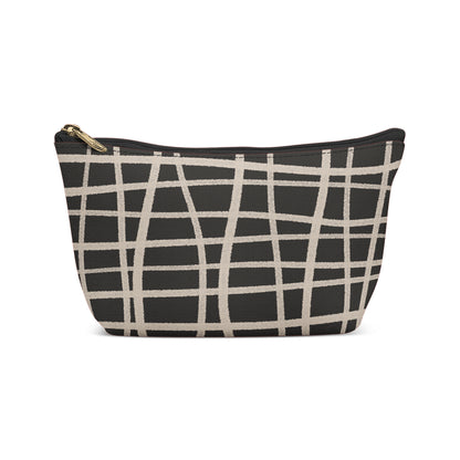 Black Makeup Bag with Swirl Checkered