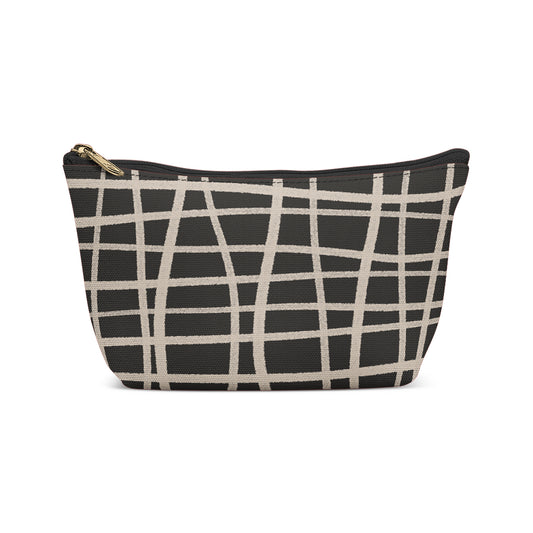 Black Makeup Bag with Swirl Checkered