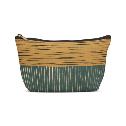 Green Mustard Minimalist Striped Makeup Bag