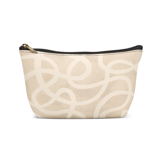 Beige&White Modern Line Swirl Makeup Bag