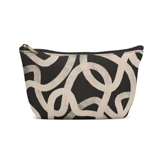 Black Makeup Bag with Beige Line Art