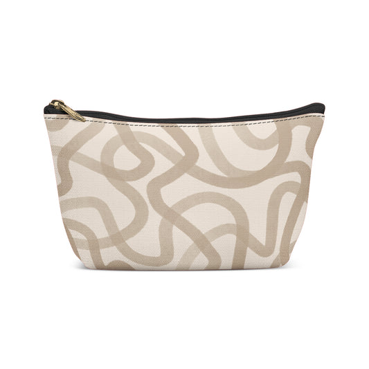 Beige Makeup Bag with Modern Line Art