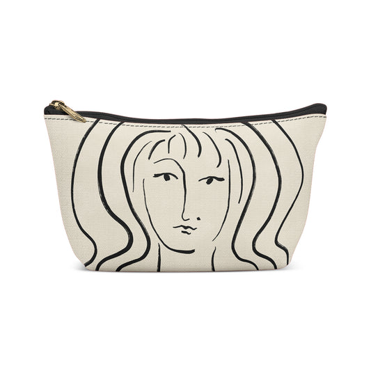 Beige Makeup Bag with Woman Face