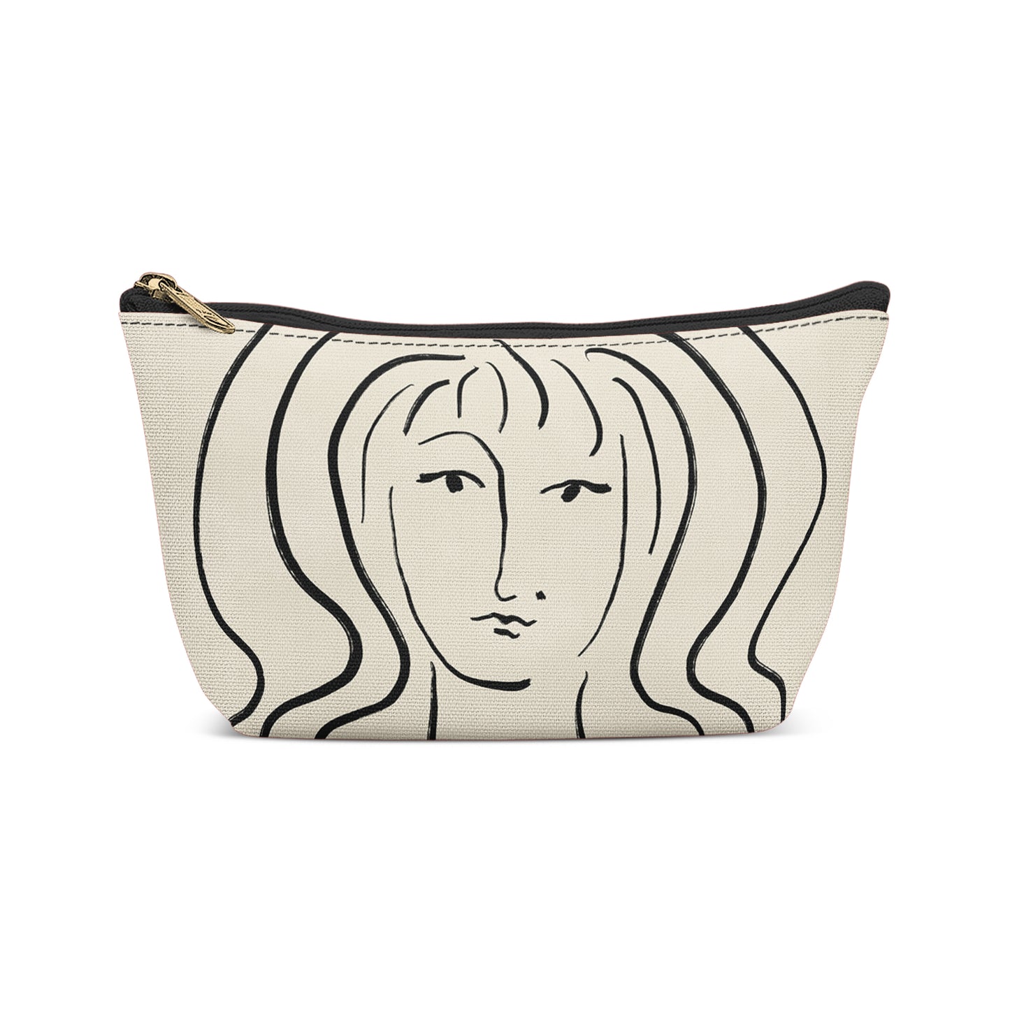 Beige Makeup Bag with Woman Face