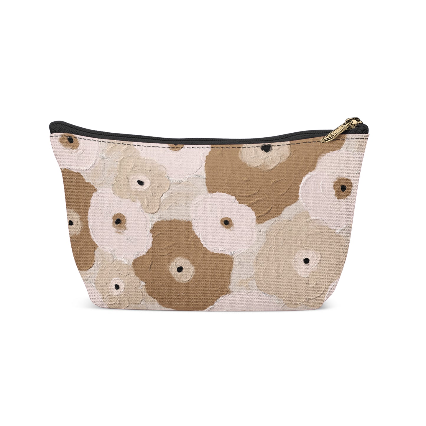 Beige Painted Flowers Makeup Bag