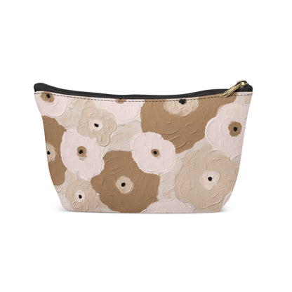 Beige Painted Flowers Makeup Bag