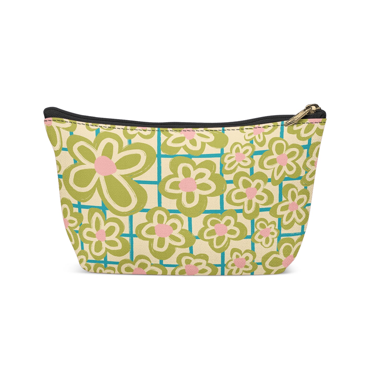 Retro Green 70s Pattern Makeup Bag