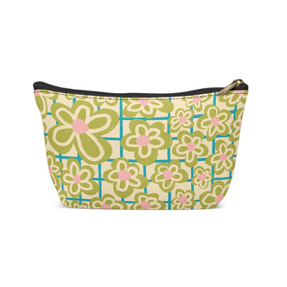 Retro Green 70s Pattern Makeup Bag