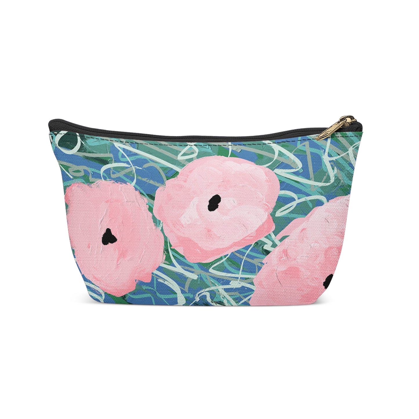 Pink Flowers Painted Art Makeup Bag