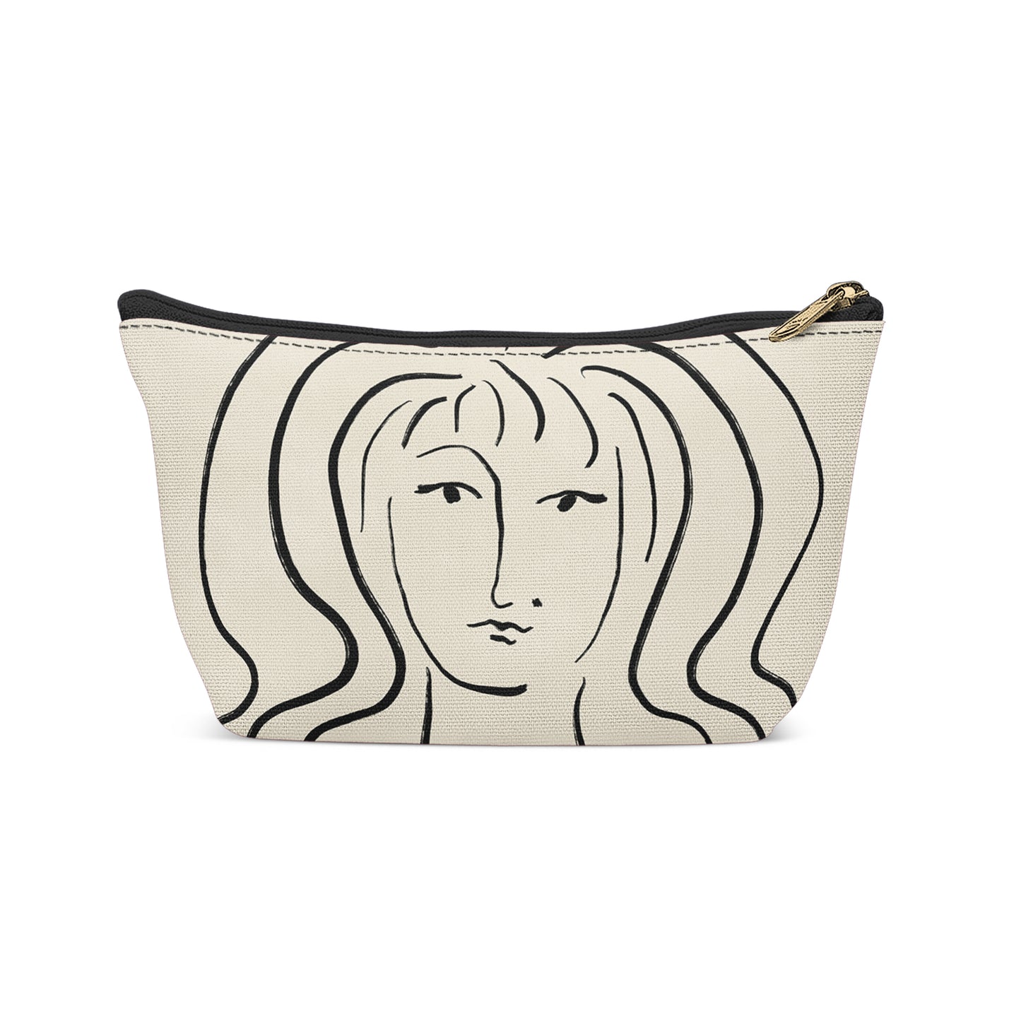 Beige Makeup Bag with Woman Face