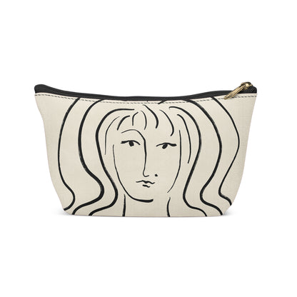 Beige Makeup Bag with Woman Face