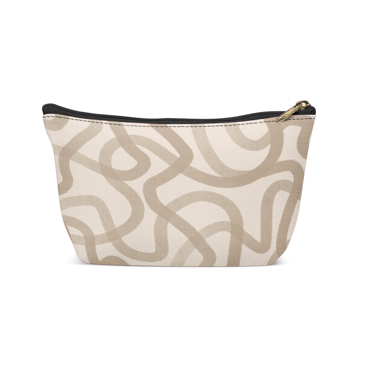 Beige Makeup Bag with Modern Line Art