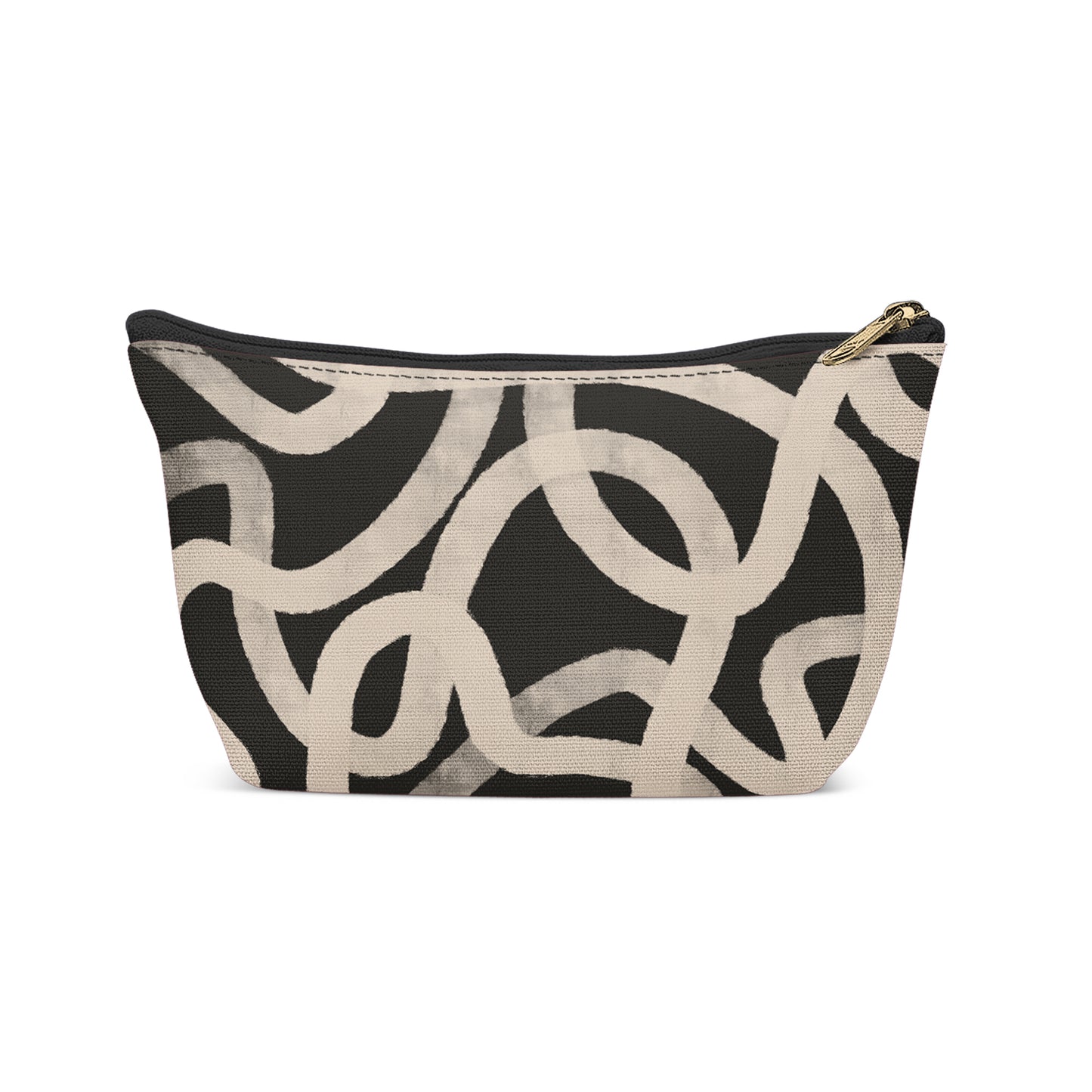 Black Makeup Bag with Beige Line Art