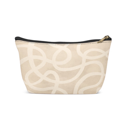 Beige&White Modern Line Swirl Makeup Bag
