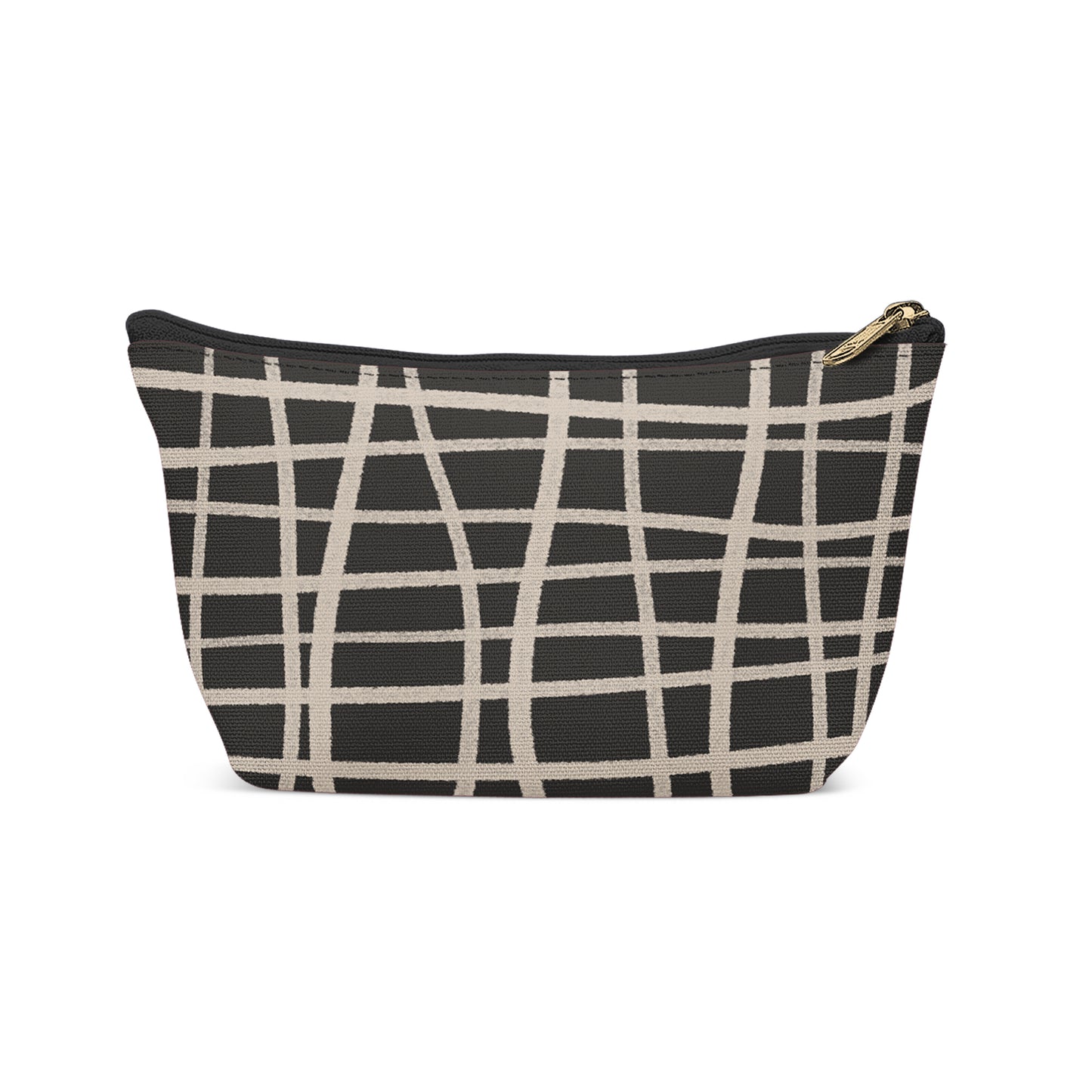 Black Makeup Bag with Swirl Checkered