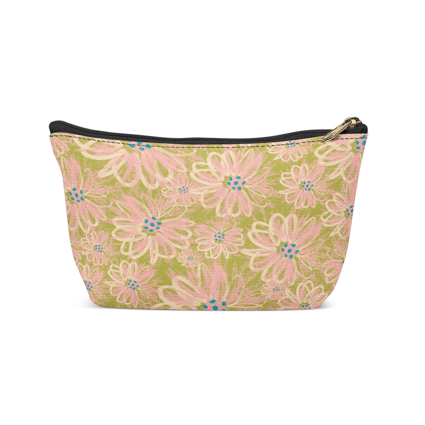 Green Floral Painted Travel Makeup Bag