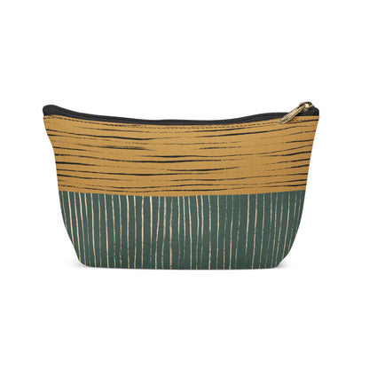 Green Mustard Minimalist Striped Makeup Bag