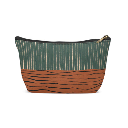 Burnt Orange Green Striped Makeup Bag