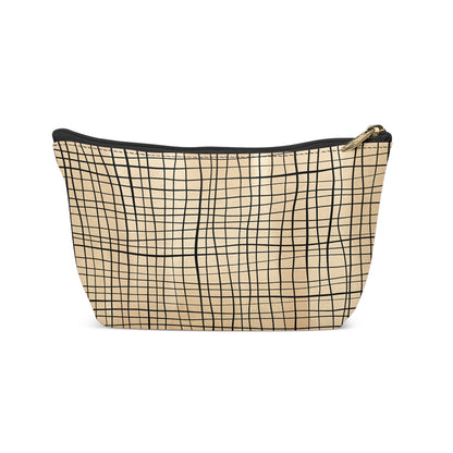 Beige Swirl Checkered Makeup Bag