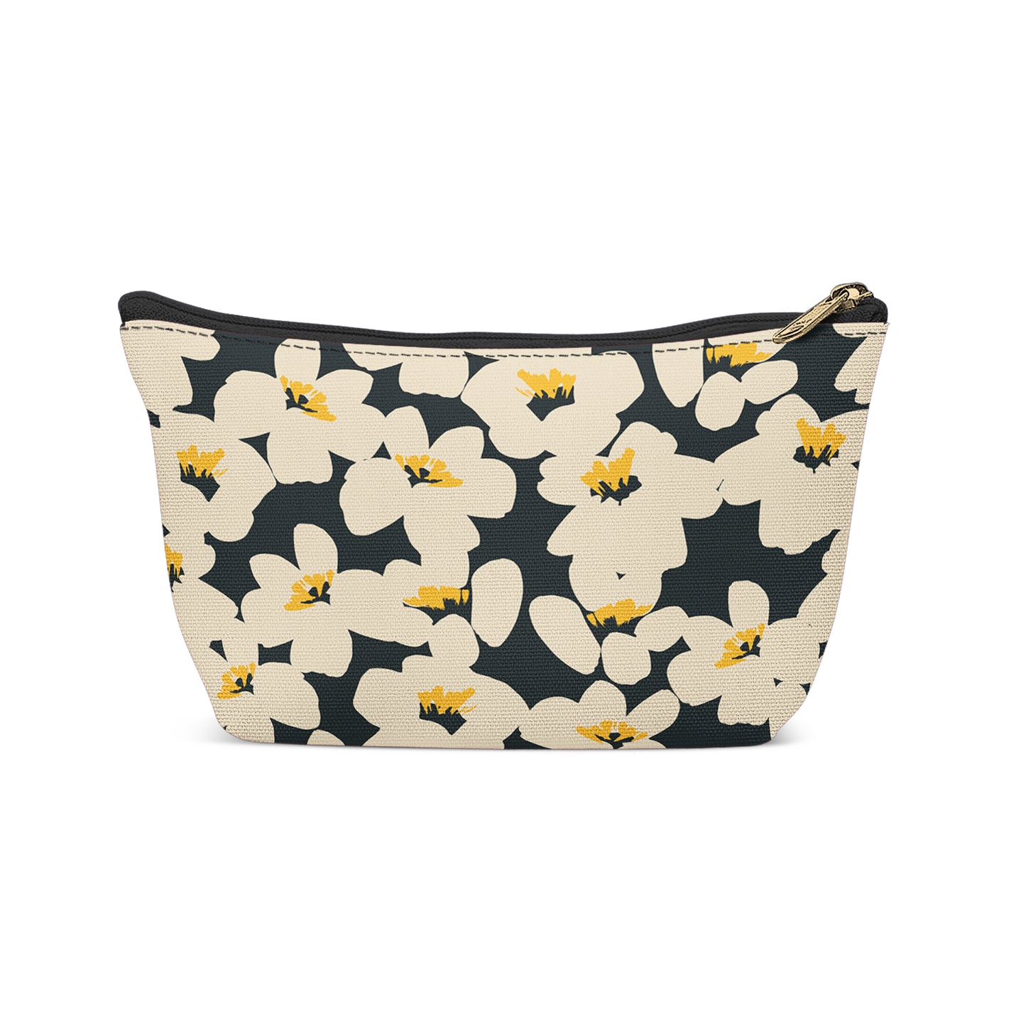 Black Retro Flowers Art Makeup Bag