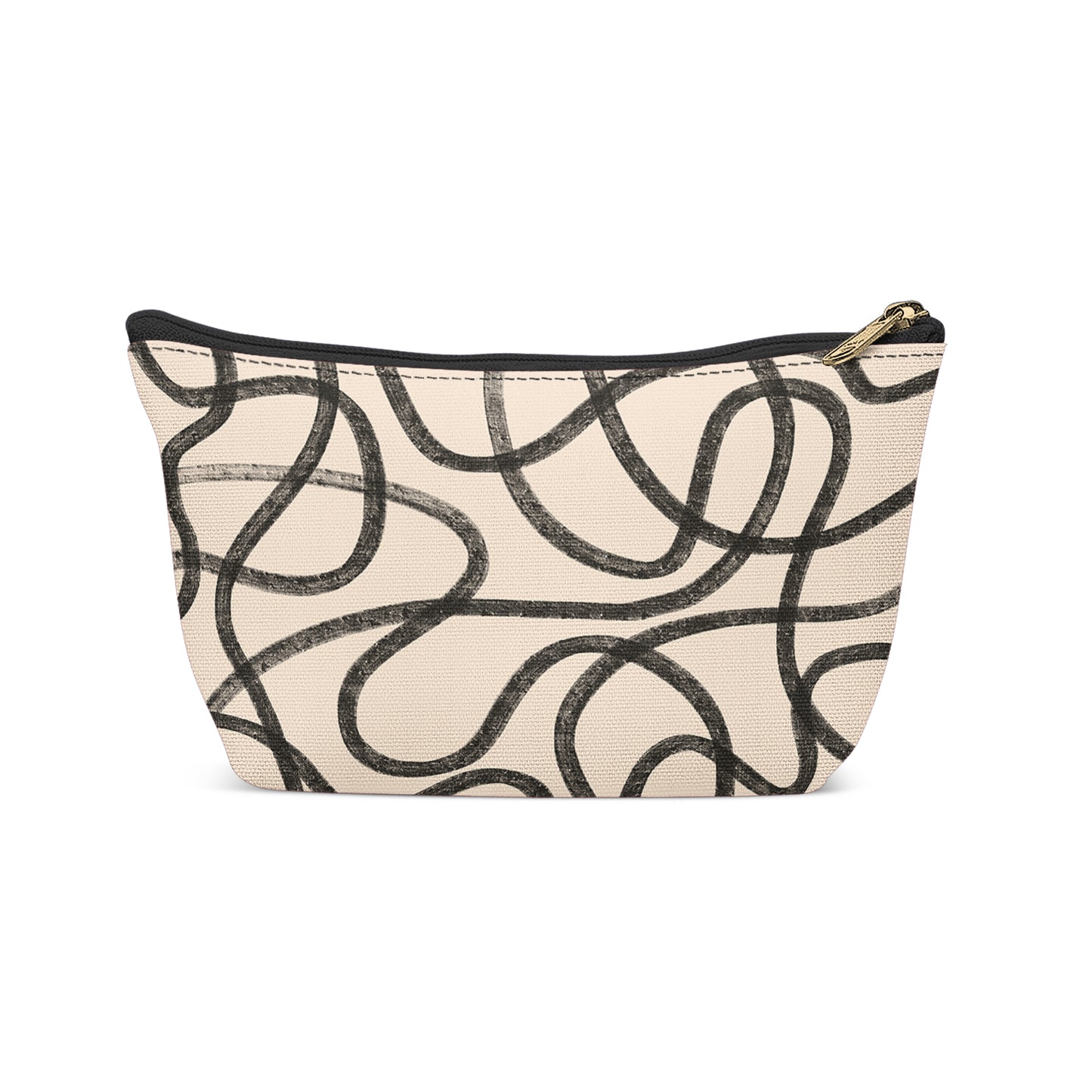 Beige Makeup Bag with Black Line Art