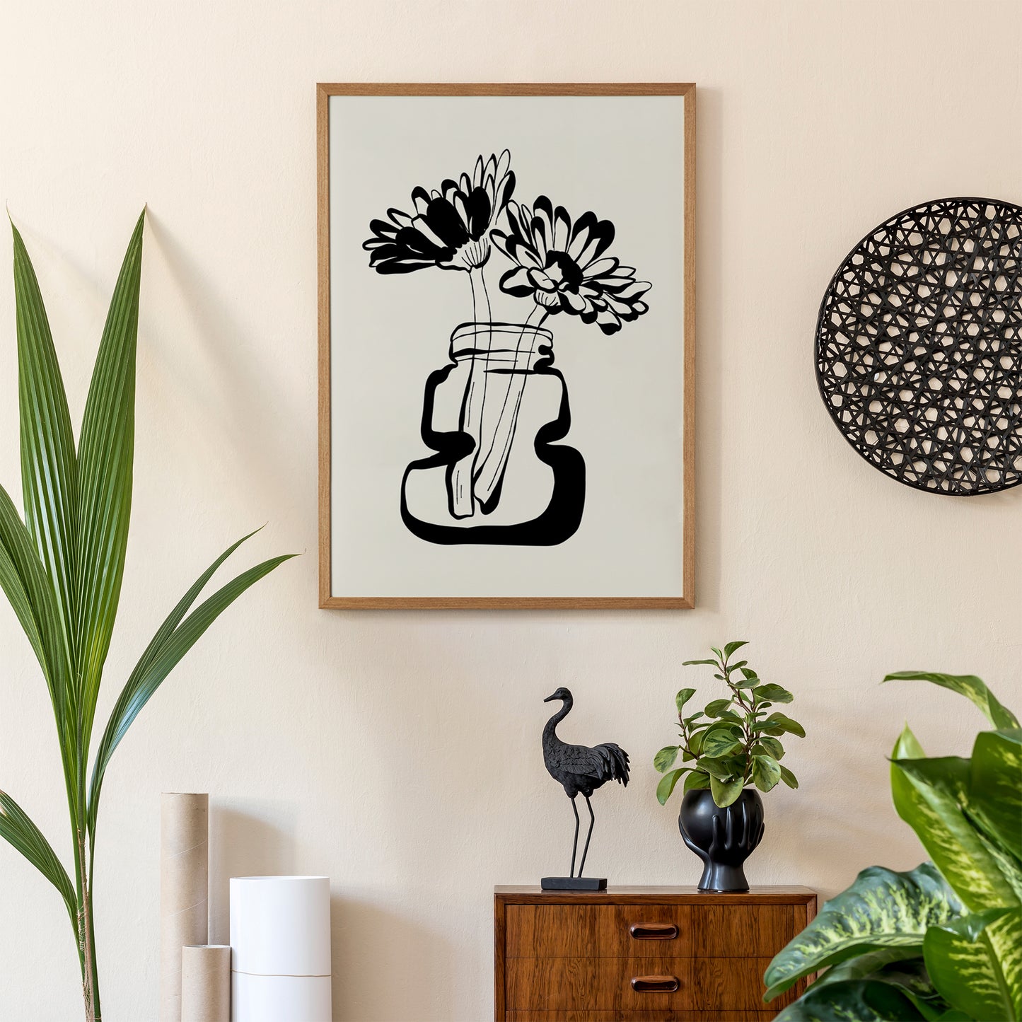 Handdrawn Retro Ceramic with Flowers Poster