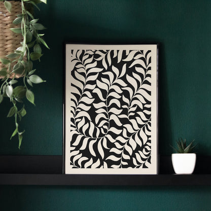 Black Floral Leaves Nature Poster