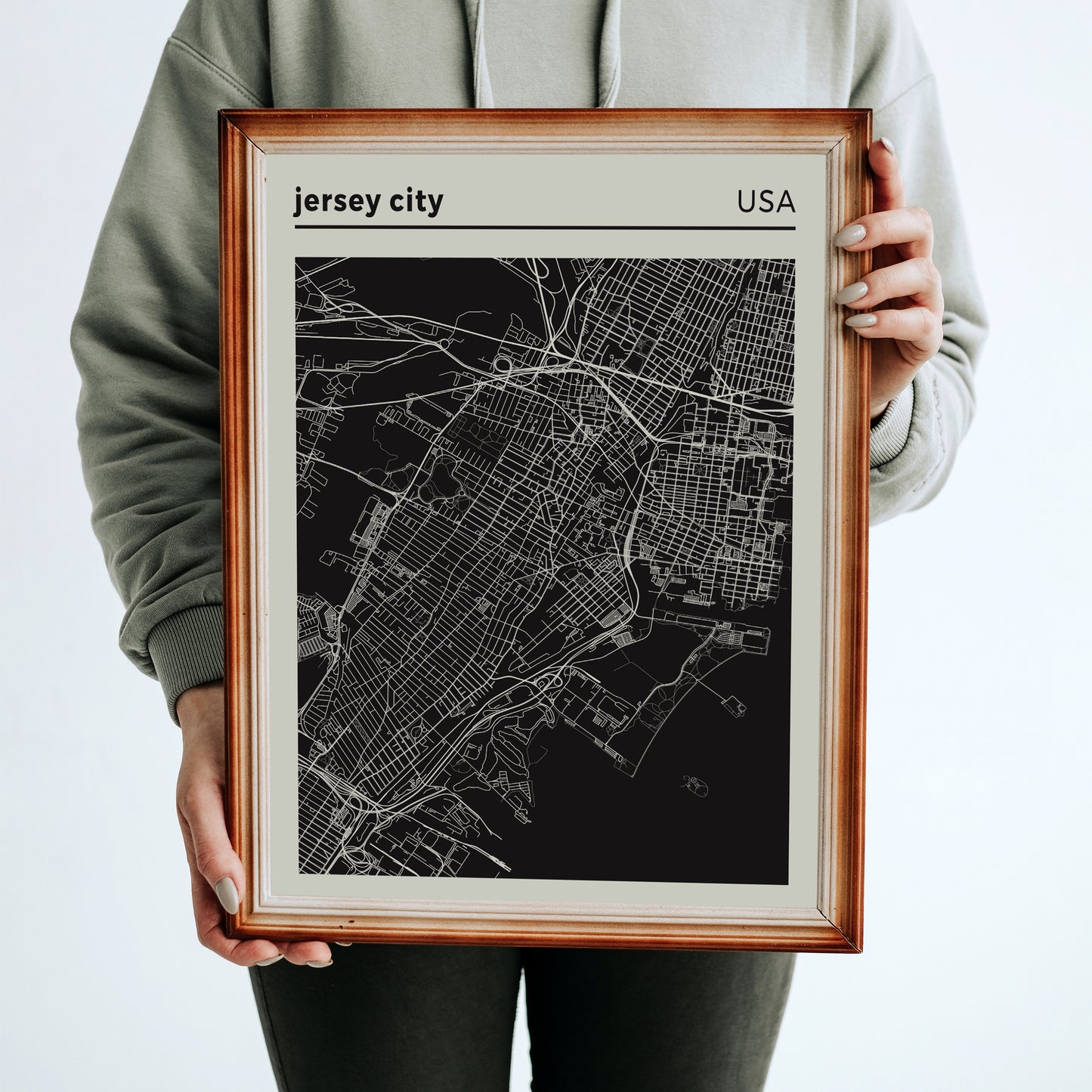 Jersey City USA - black and white city map poster